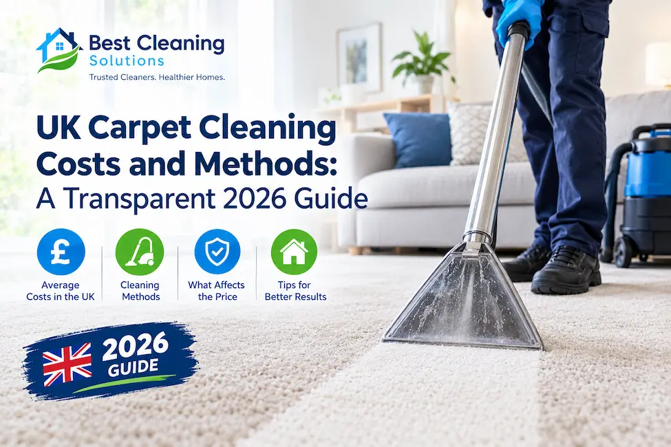 UK carpet cleaning costs and methods explained in a transparent 2026 guide by Best Cleaning Solutions.